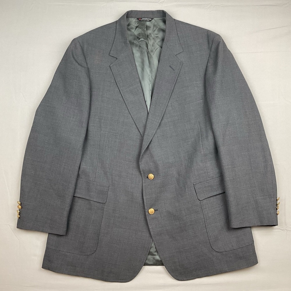 Hardwick Clothes Mens Gray Blazer Jacket 52XL Two Button‎ Gold Buttons USA